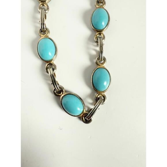 Vintage Turquoise Glass Cabochon Link Bracelet Gold Tone Settings 7.5” - Picture 4 of 9